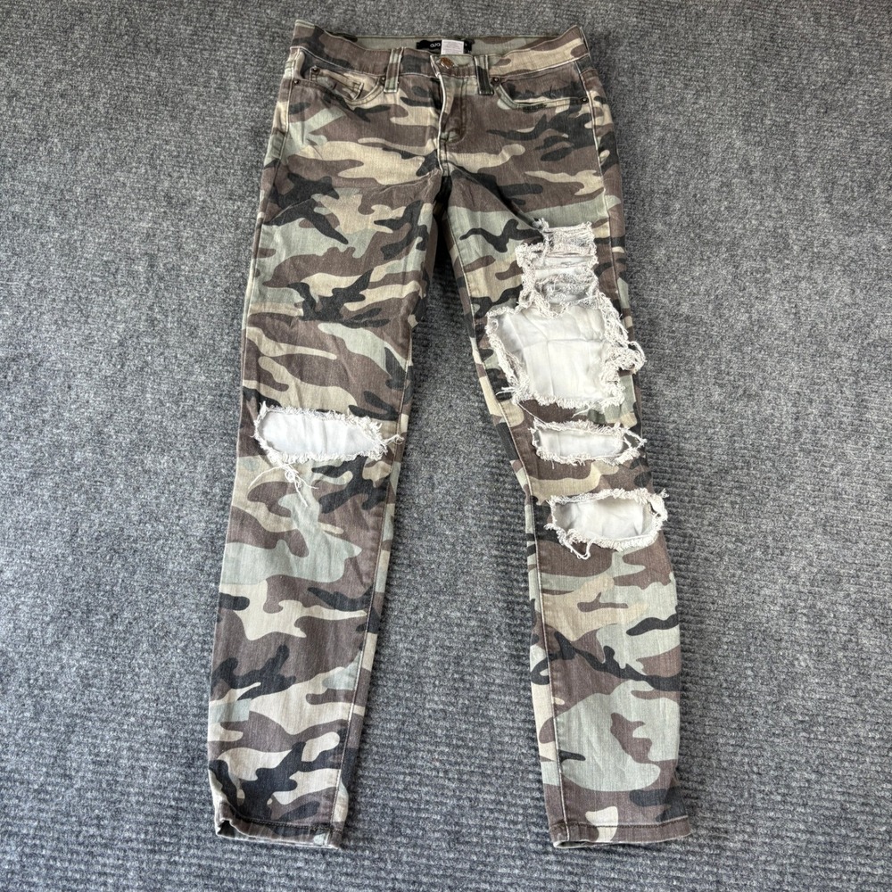 GJG Denim Camo Distressed Ripped Skinny Jeans Size 3 PS-1000 Made in USA - Picture 1 of 6